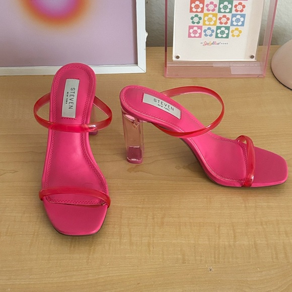 Steven New York Shoes - Steven New York Pink Jelly Strap & Clear Block Heel Sandals